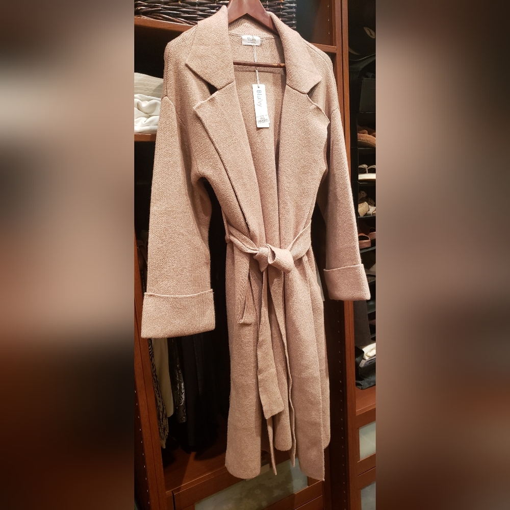 Heavy knit trench coat cardigan